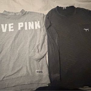 Victoria secret long sleeve. Second pic is the back of the grey shirt